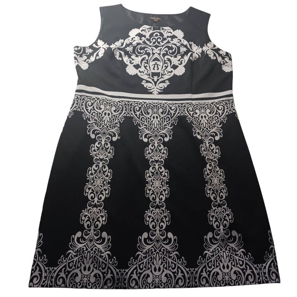 Voir Voir Damask Sheath Dress Womens 16 Plus Size Black White Monochrome Retro‎